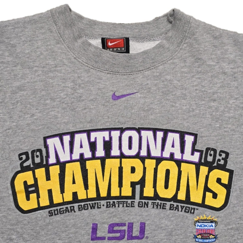 Vintage Nike LSU‎ Tigers 2003 Champions Sweatshirt Youth Large Gray
